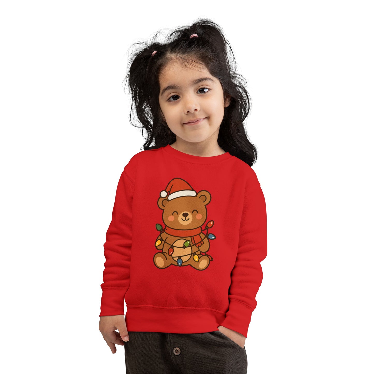 Teddy Bear With Christmas Lights And Hat Toddler Sweatshirt