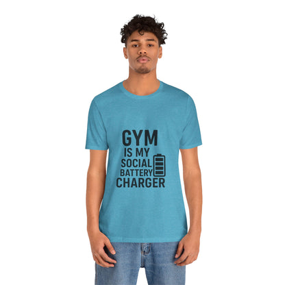 Gym Is My Social Battery Bar Unisex Jersey Short Sleeve Tee T-shirt
