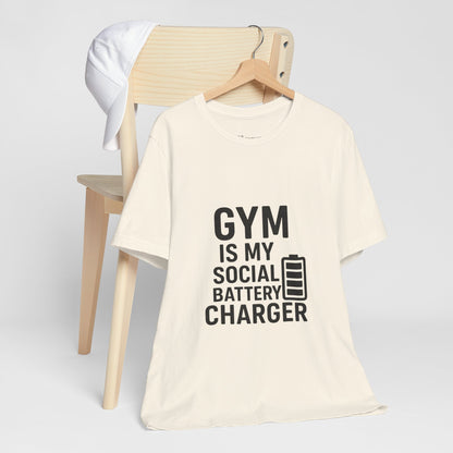 Gym Is My Social Battery Bar Unisex Jersey Short Sleeve Tee T-shirt