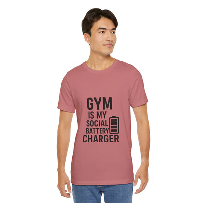 Gym Is My Social Battery Bar Unisex Jersey Short Sleeve Tee T-shirt