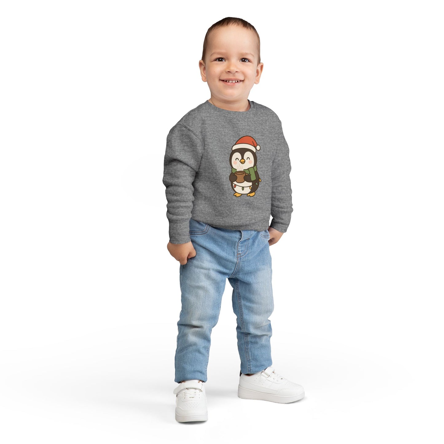 Penguin Drinking Hot Choco Christmas Toddler Sweatshirt