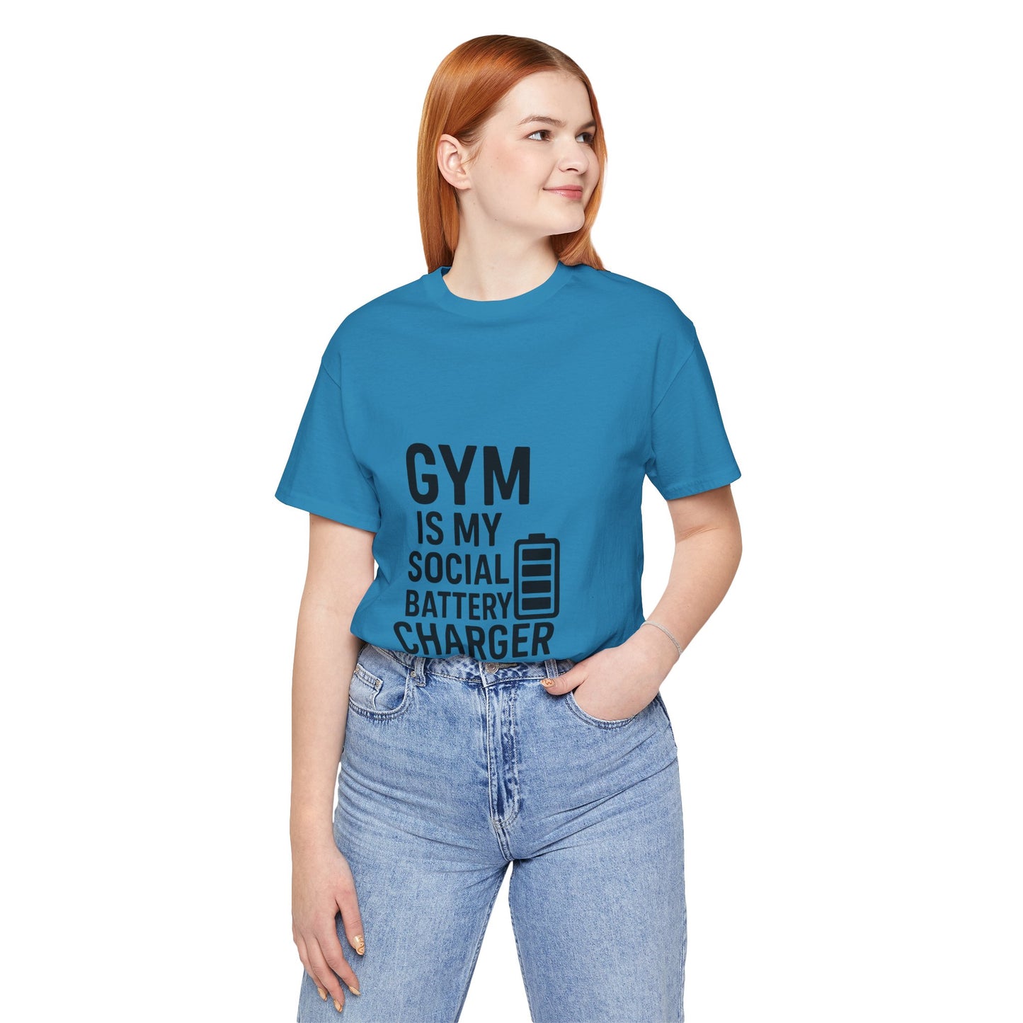 Gym Is My Social Battery Bar Unisex Jersey Short Sleeve Tee T-shirt
