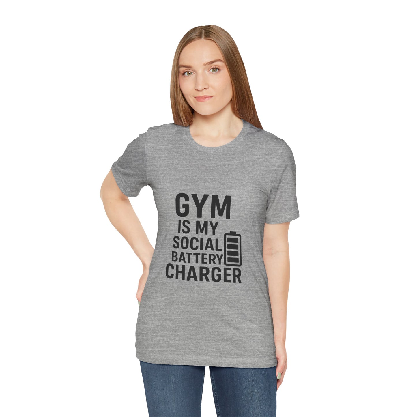 Gym Is My Social Battery Bar Unisex Jersey Short Sleeve Tee T-shirt