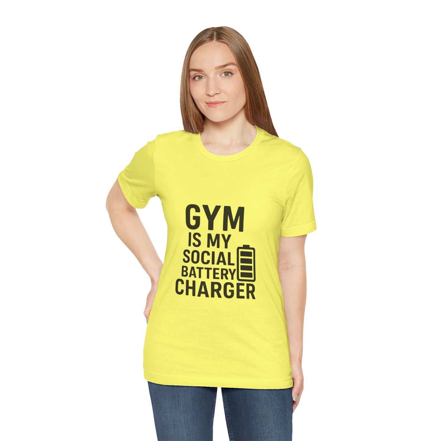 Gym Is My Social Battery Bar Unisex Jersey Short Sleeve Tee T-shirt