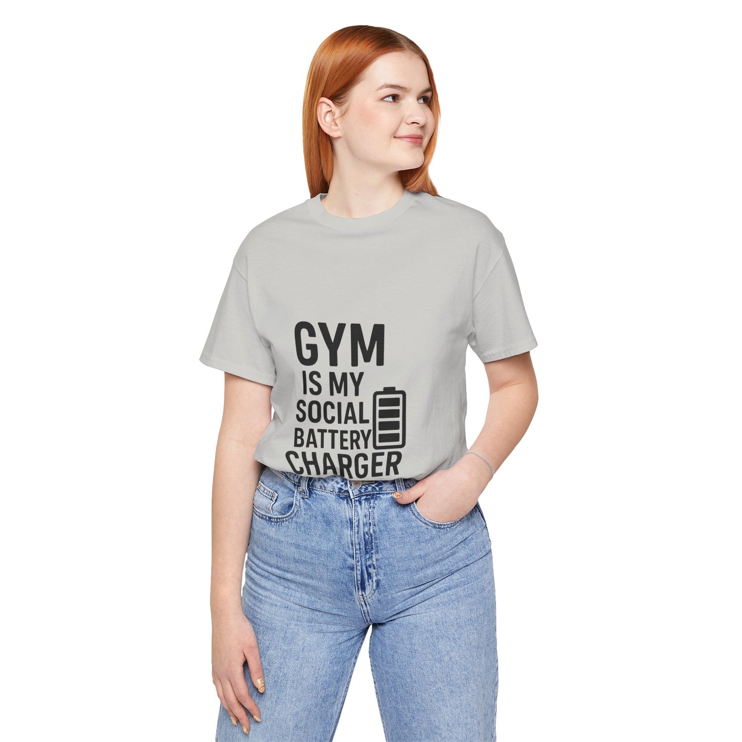 Gym Is My Social Battery Bar Unisex Jersey Short Sleeve Tee T-shirt