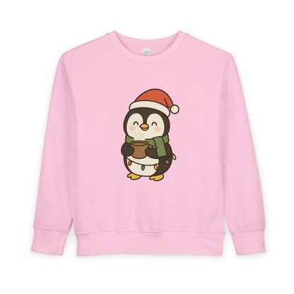Penguin Drinking Hot Choco Christmas Toddler Sweatshirt