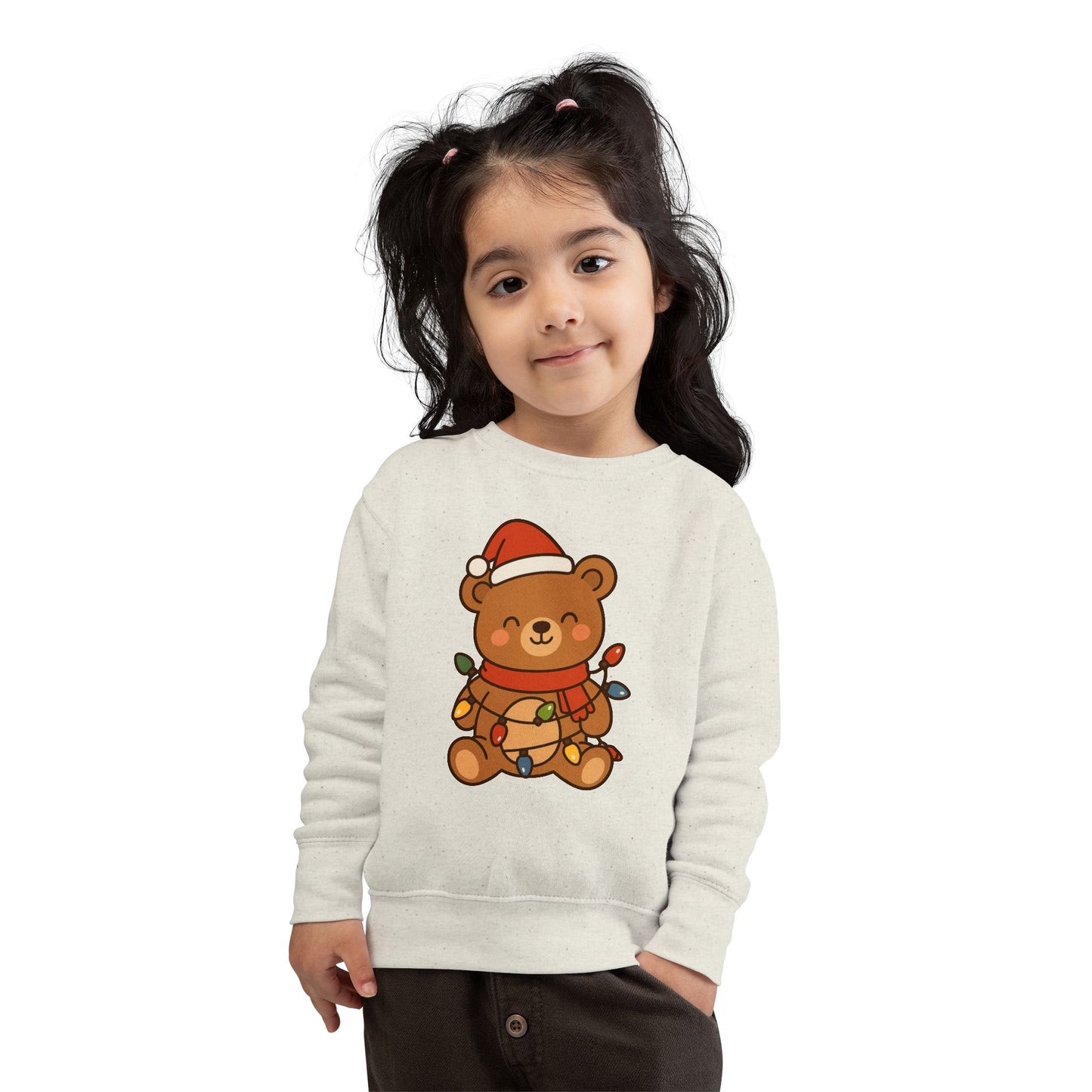 Teddy Bear With Christmas Lights And Hat Toddler Sweatshirt