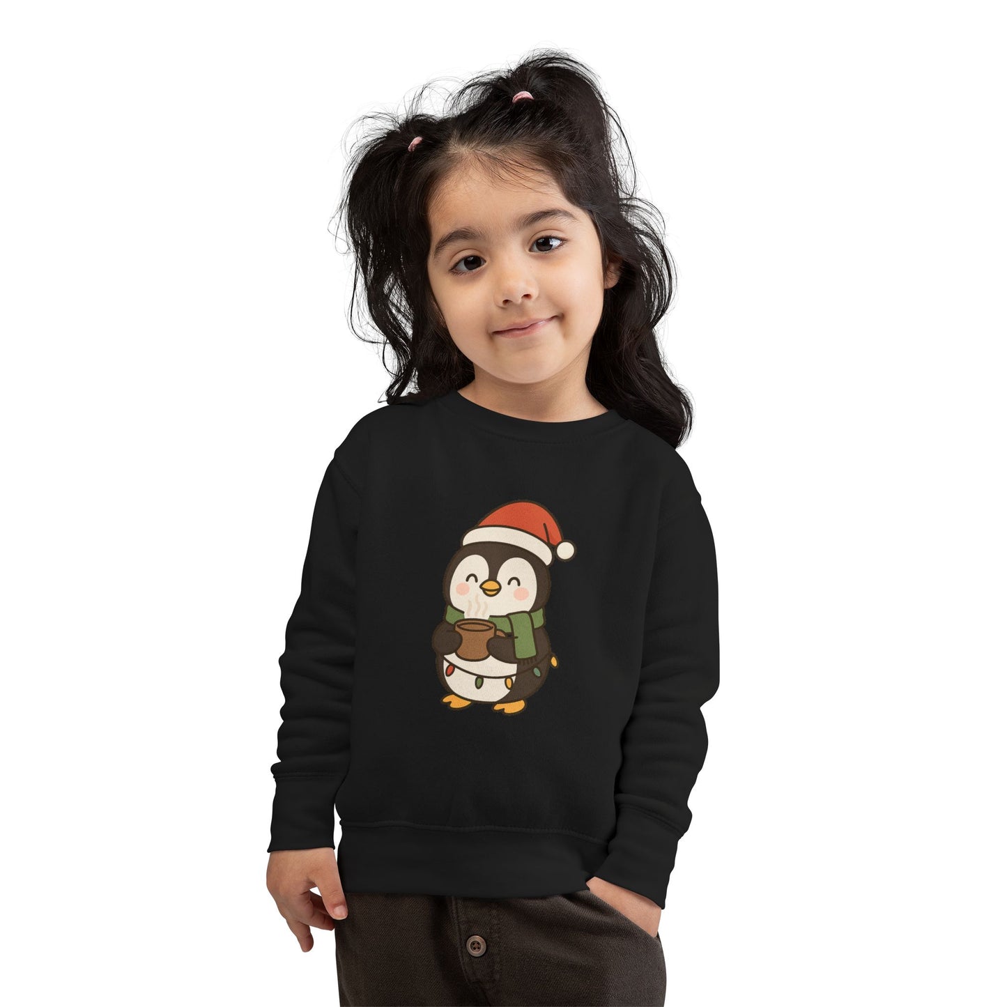 Penguin Drinking Hot Choco Christmas Toddler Sweatshirt