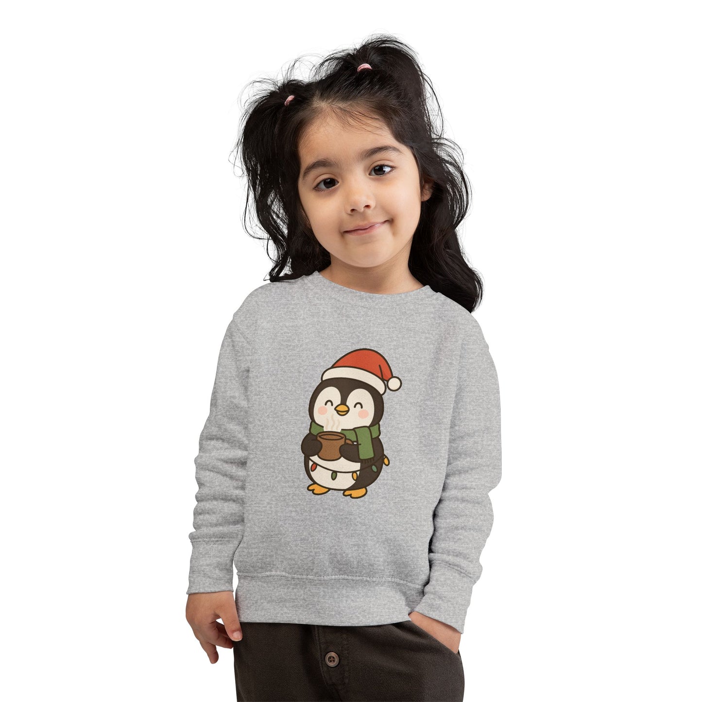 Penguin Drinking Hot Choco Christmas Toddler Sweatshirt