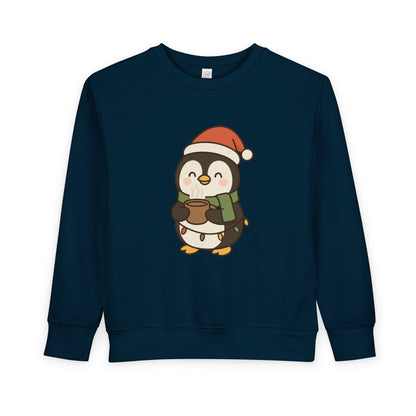 Penguin Drinking Hot Choco Christmas Toddler Sweatshirt