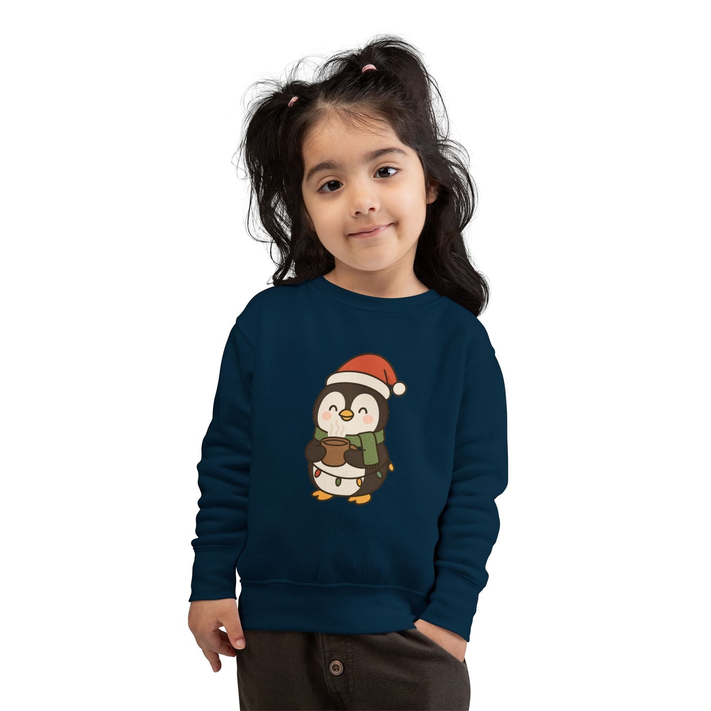 Penguin Drinking Hot Choco Christmas Toddler Sweatshirt