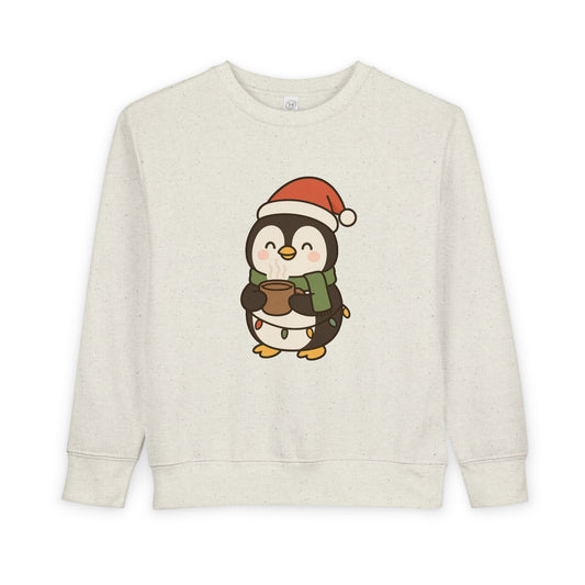 Penguin Drinking Hot Choco Christmas Toddler Sweatshirt