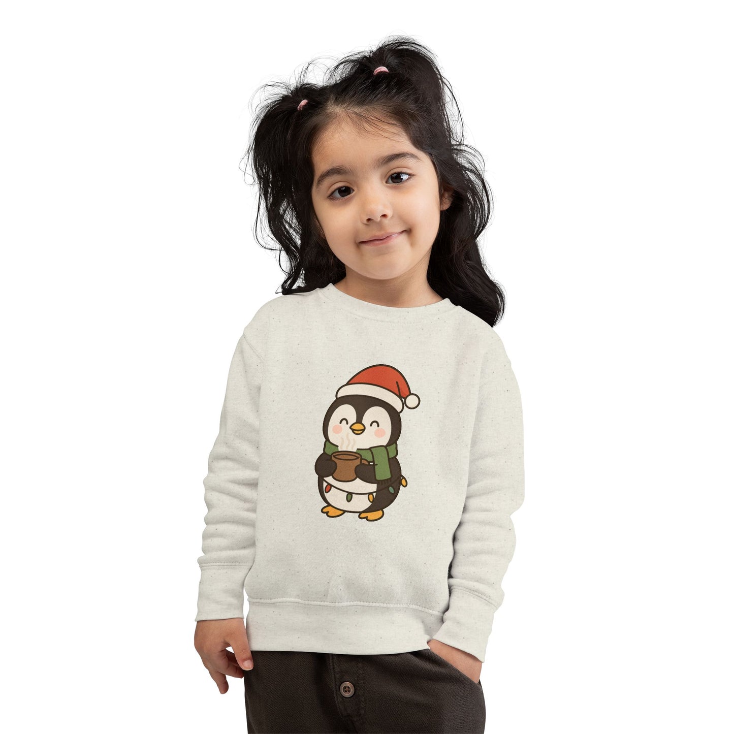 Penguin Drinking Hot Choco Christmas Toddler Sweatshirt