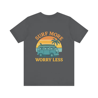 Logo Surf More Worry Less Back Side Design Unisex Jersey Short Sleeve Tee T-shirt