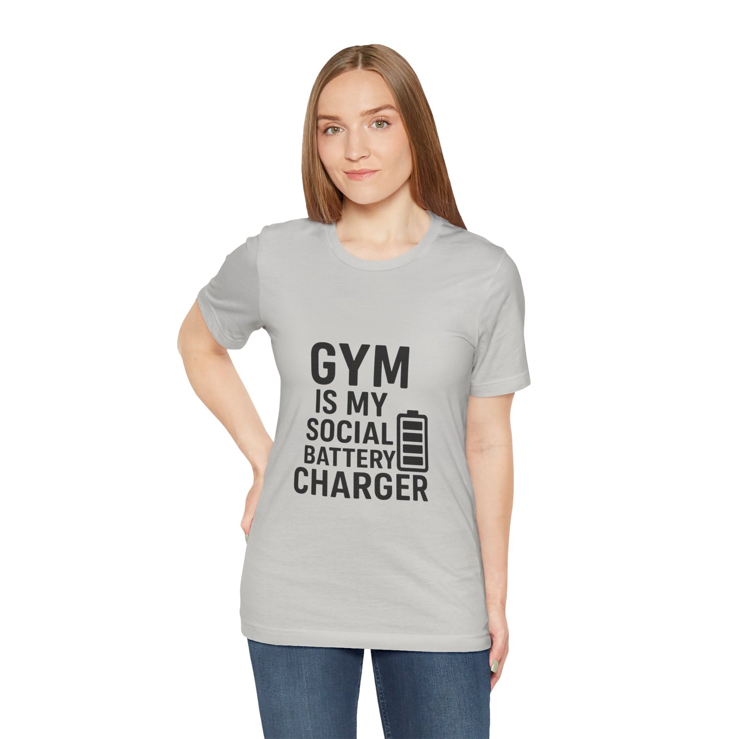 Gym Is My Social Battery Bar Unisex Jersey Short Sleeve Tee T-shirt