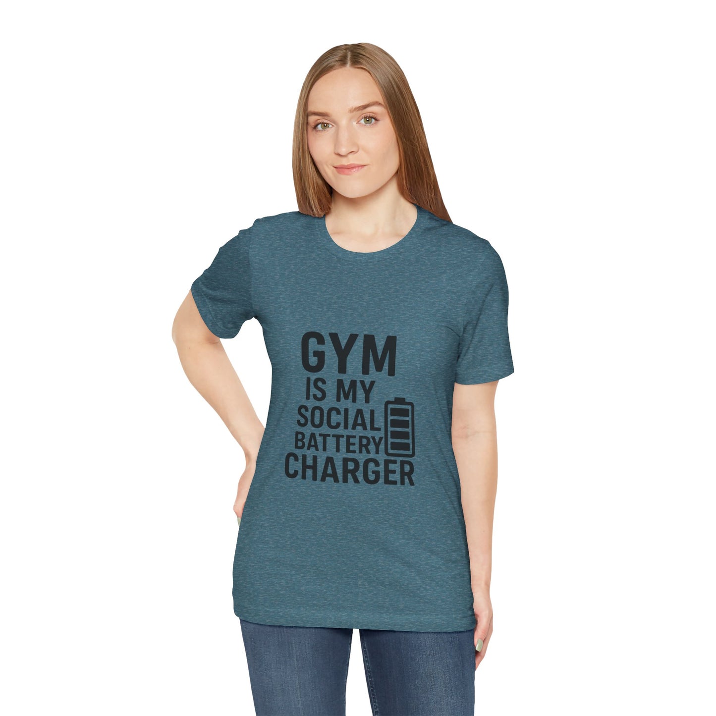 Gym Is My Social Battery Bar Unisex Jersey Short Sleeve Tee T-shirt