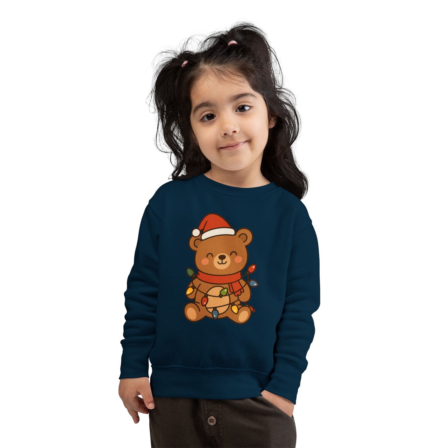 Teddy Bear With Christmas Lights And Hat Toddler Sweatshirt