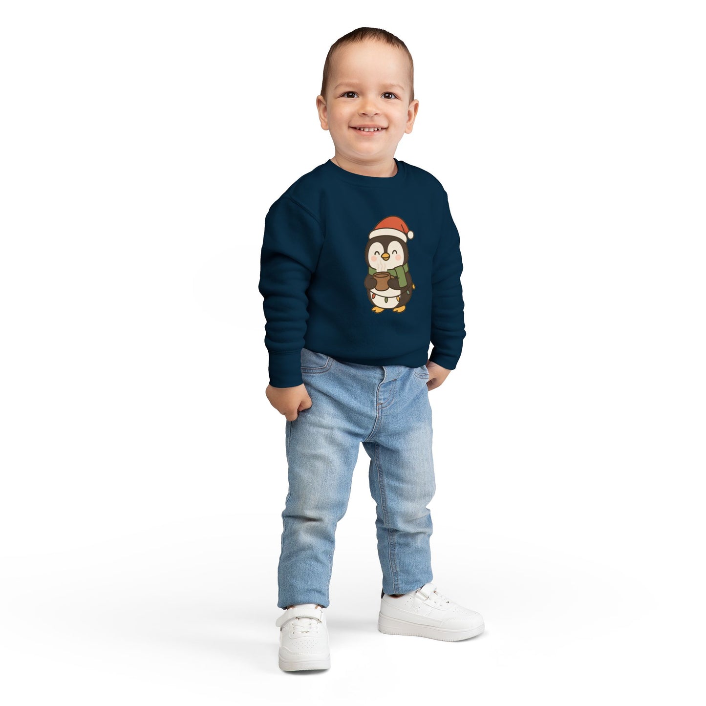 Penguin Drinking Hot Choco Christmas Toddler Sweatshirt