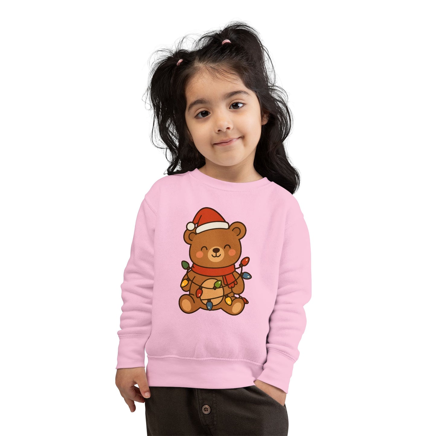Teddy Bear With Christmas Lights And Hat Toddler Sweatshirt