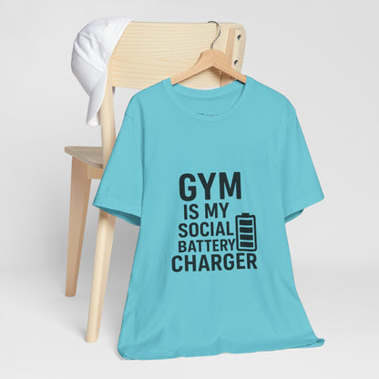 Gym Is My Social Battery Bar Unisex Jersey Short Sleeve Tee T-shirt