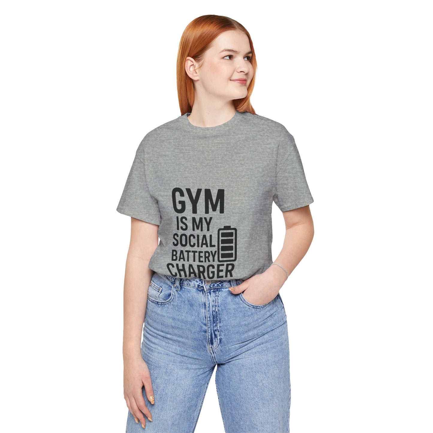 Gym Is My Social Battery Bar Unisex Jersey Short Sleeve Tee T-shirt