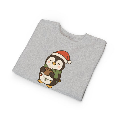 Penguin Drinking Hot Choco Christmas Toddler Sweatshirt