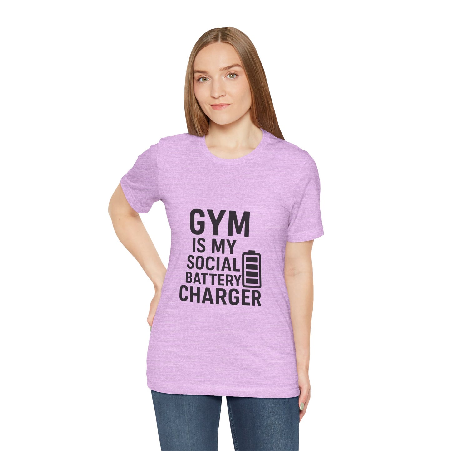 Gym Is My Social Battery Bar Unisex Jersey Short Sleeve Tee T-shirt