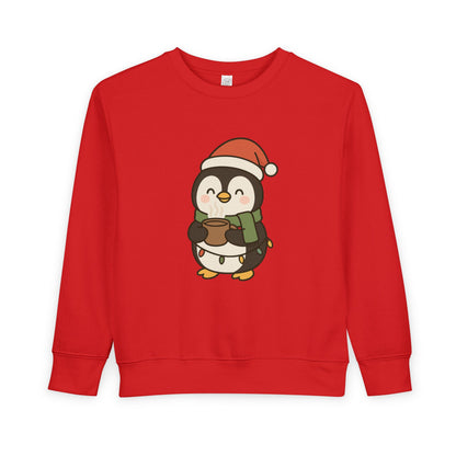 Penguin Drinking Hot Choco Christmas Toddler Sweatshirt