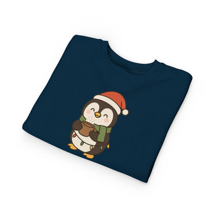 Penguin Drinking Hot Choco Christmas Toddler Sweatshirt