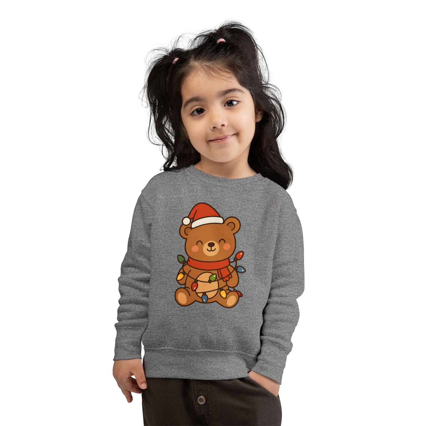 Teddy Bear With Christmas Lights And Hat Toddler Sweatshirt