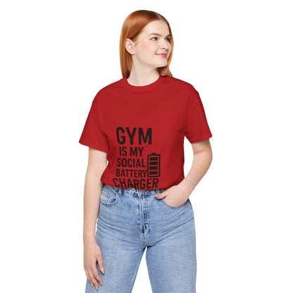 Gym Is My Social Battery Bar Unisex Jersey Short Sleeve Tee T-shirt