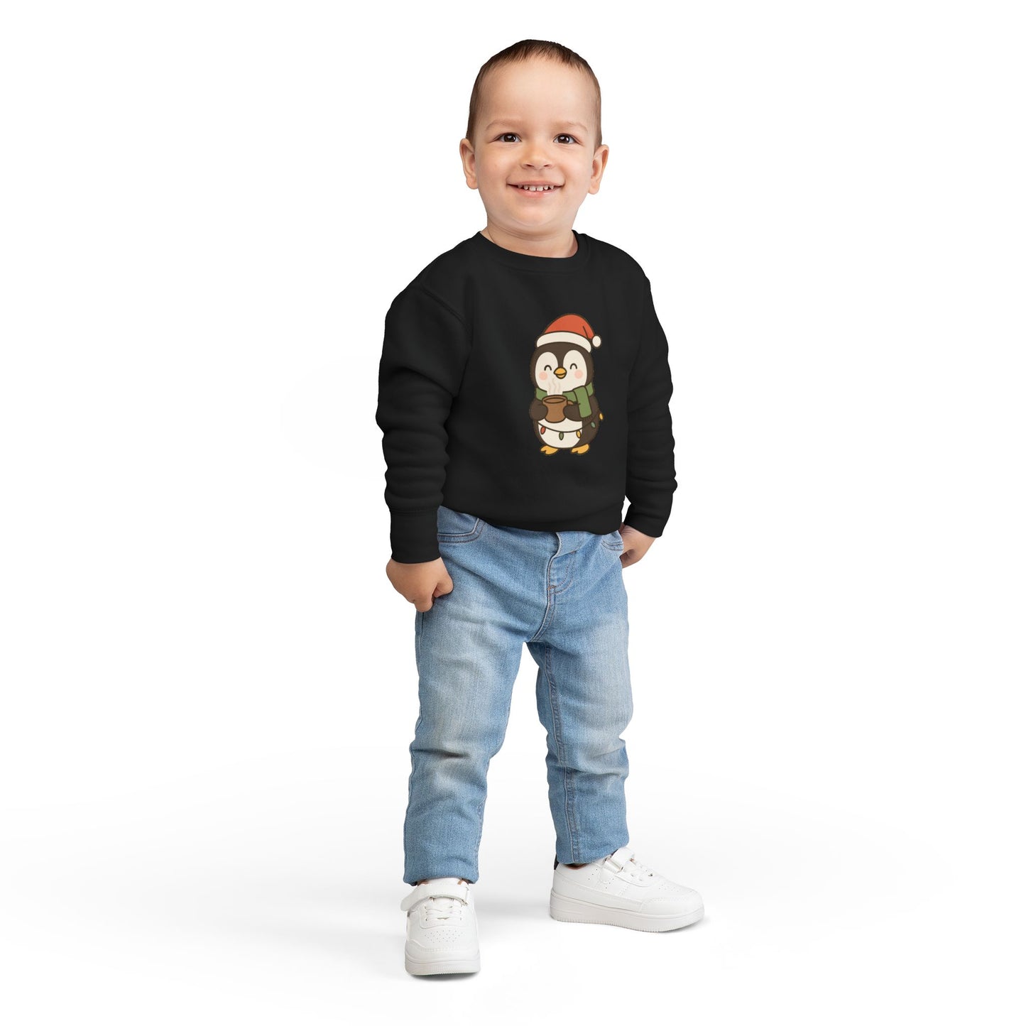 Penguin Drinking Hot Choco Christmas Toddler Sweatshirt