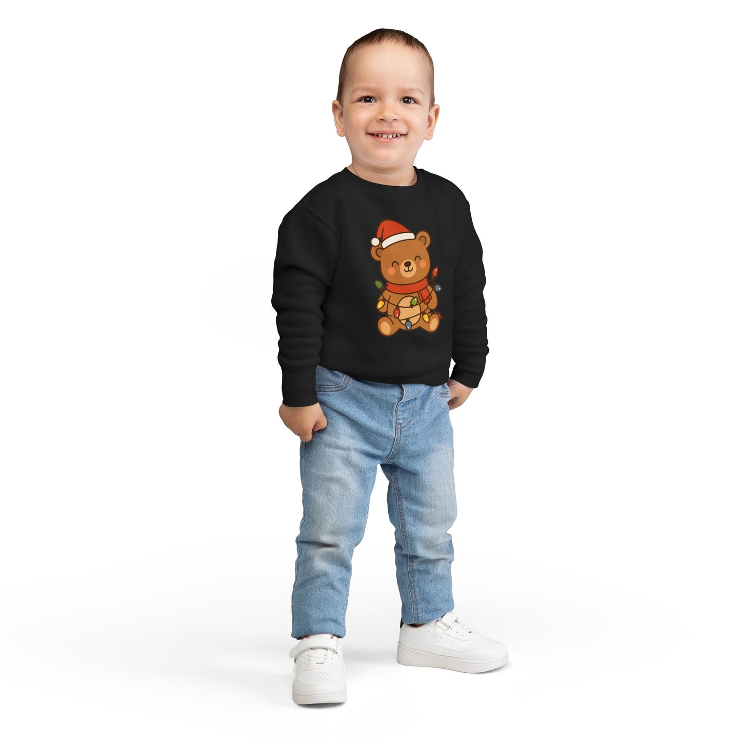 Teddy Bear With Christmas Lights And Hat Toddler Sweatshirt