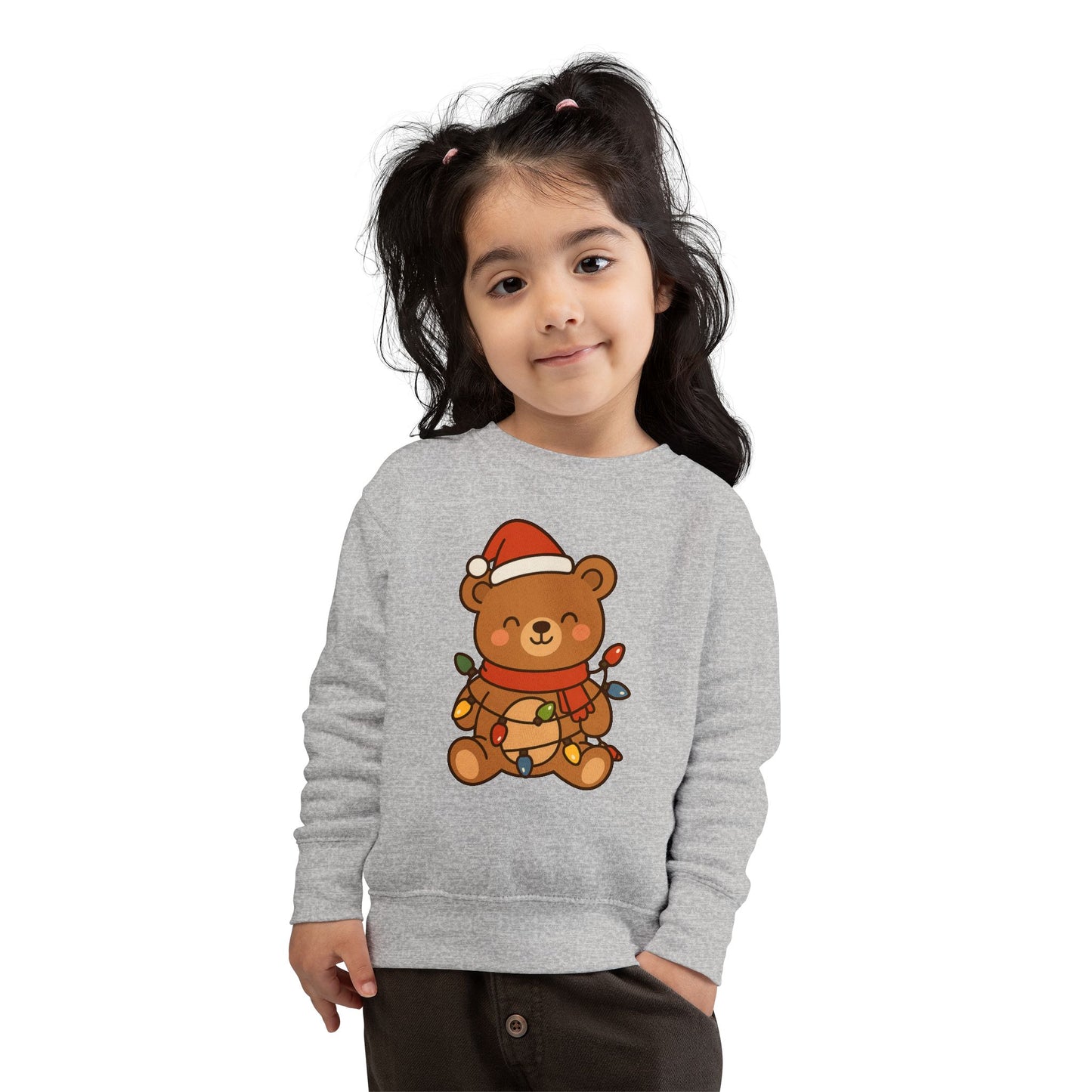 Teddy Bear With Christmas Lights And Hat Toddler Sweatshirt