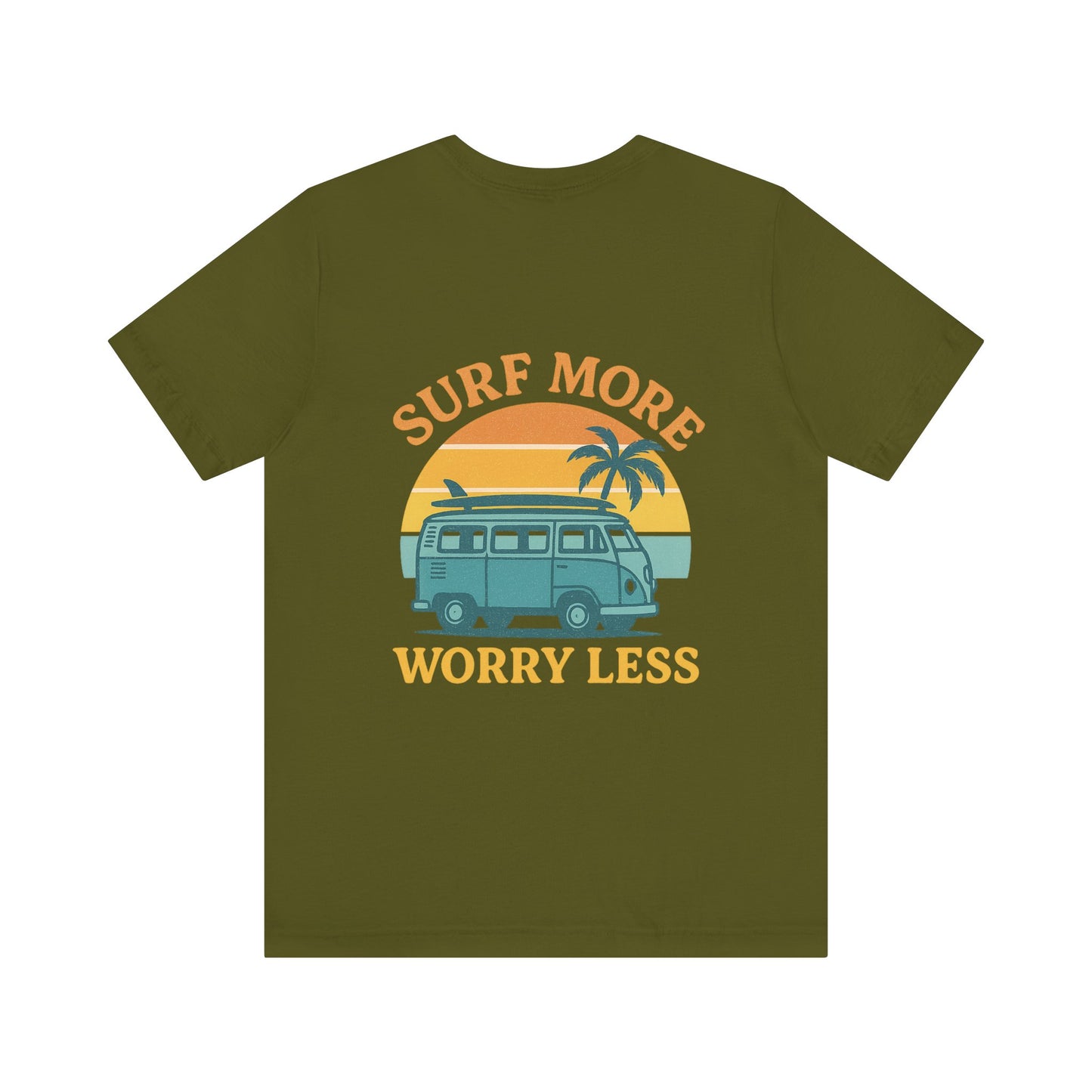Logo Surf More Worry Less Back Side Design Unisex Jersey Short Sleeve Tee T-shirt