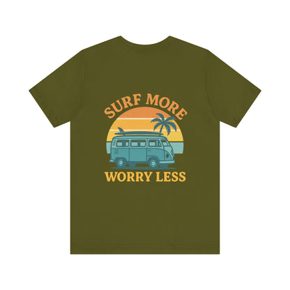 Logo Surf More Worry Less Back Side Design Unisex Jersey Short Sleeve Tee T-shirt
