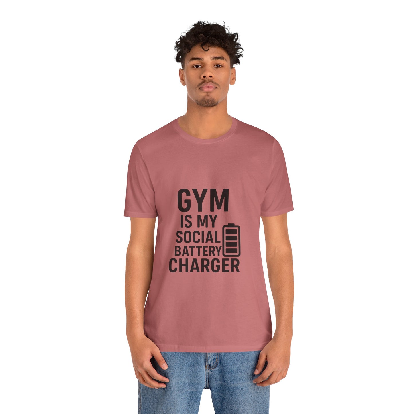 Gym Is My Social Battery Bar Unisex Jersey Short Sleeve Tee T-shirt