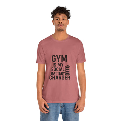 Gym Is My Social Battery Bar Unisex Jersey Short Sleeve Tee T-shirt