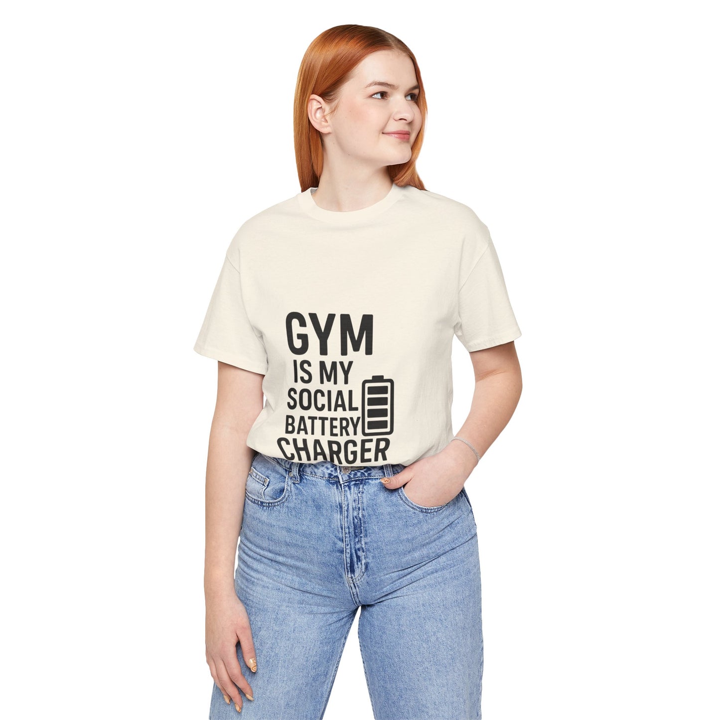 Gym Is My Social Battery Bar Unisex Jersey Short Sleeve Tee T-shirt