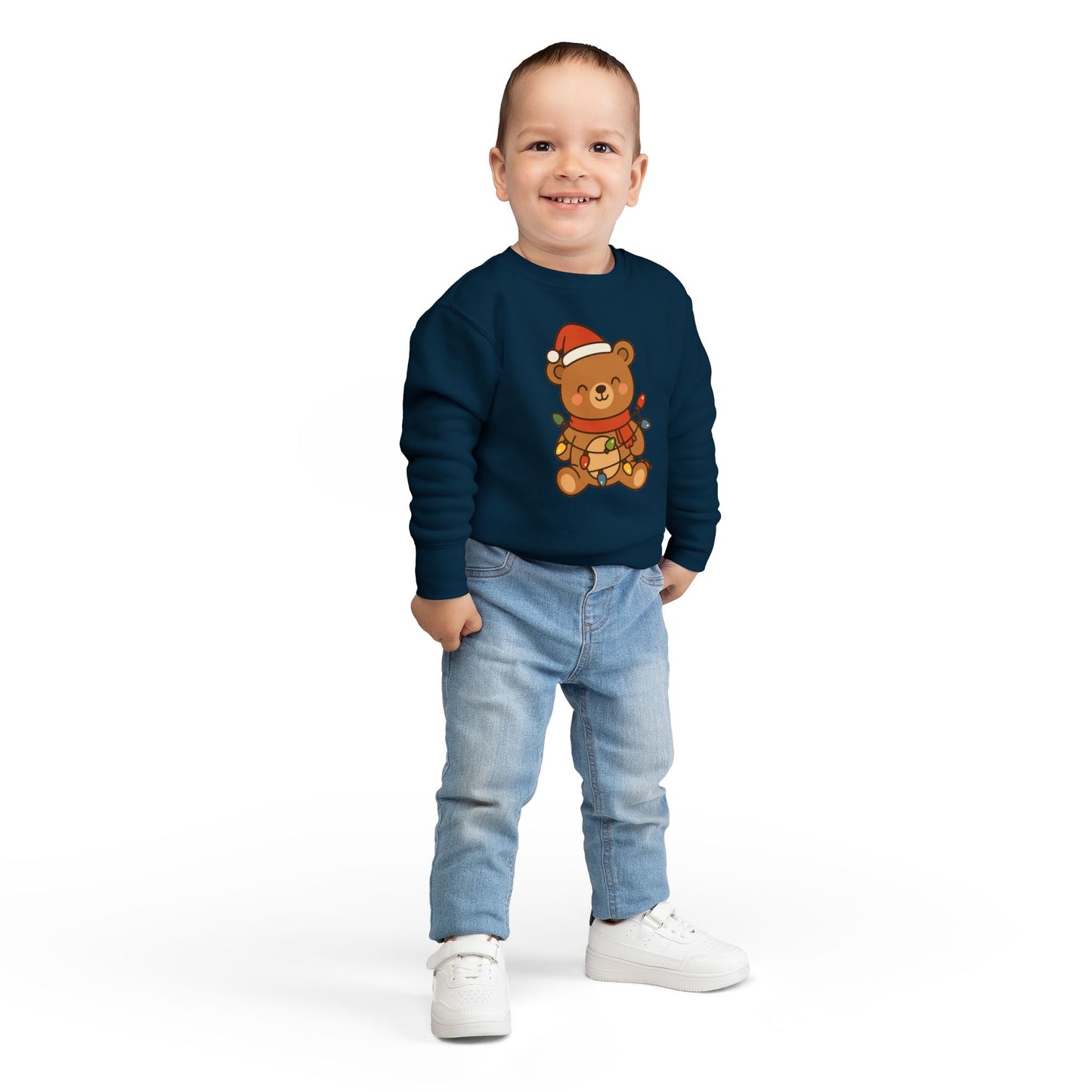 Teddy Bear With Christmas Lights And Hat Toddler Sweatshirt